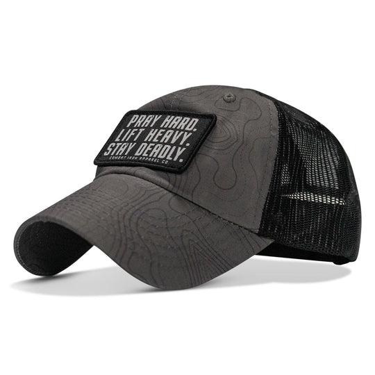 One Revolver Surfboards - Pray Hard. Lift Heavy. Stay Deadly. Patch Tactical Ripstop Mesh Snapback Hat HEADWEAR