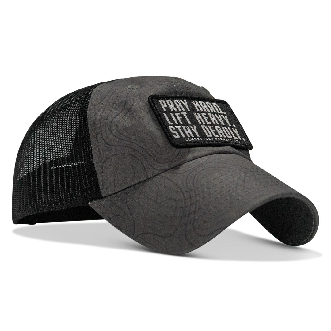 One Revolver Surfboards - Pray Hard. Lift Heavy. Stay Deadly. Patch Tactical Ripstop Mesh Snapback Hat HEADWEAR