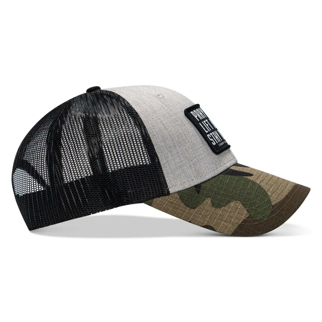 One Revolver Surfboards - Pray Hard. Lift Heavy. Stay Deadly. Patch Original Ripstop Snapback Hat HEADWEAR
