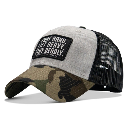 One Revolver Surfboards - Pray Hard. Lift Heavy. Stay Deadly. Patch Original Ripstop Snapback Hat HEADWEAR