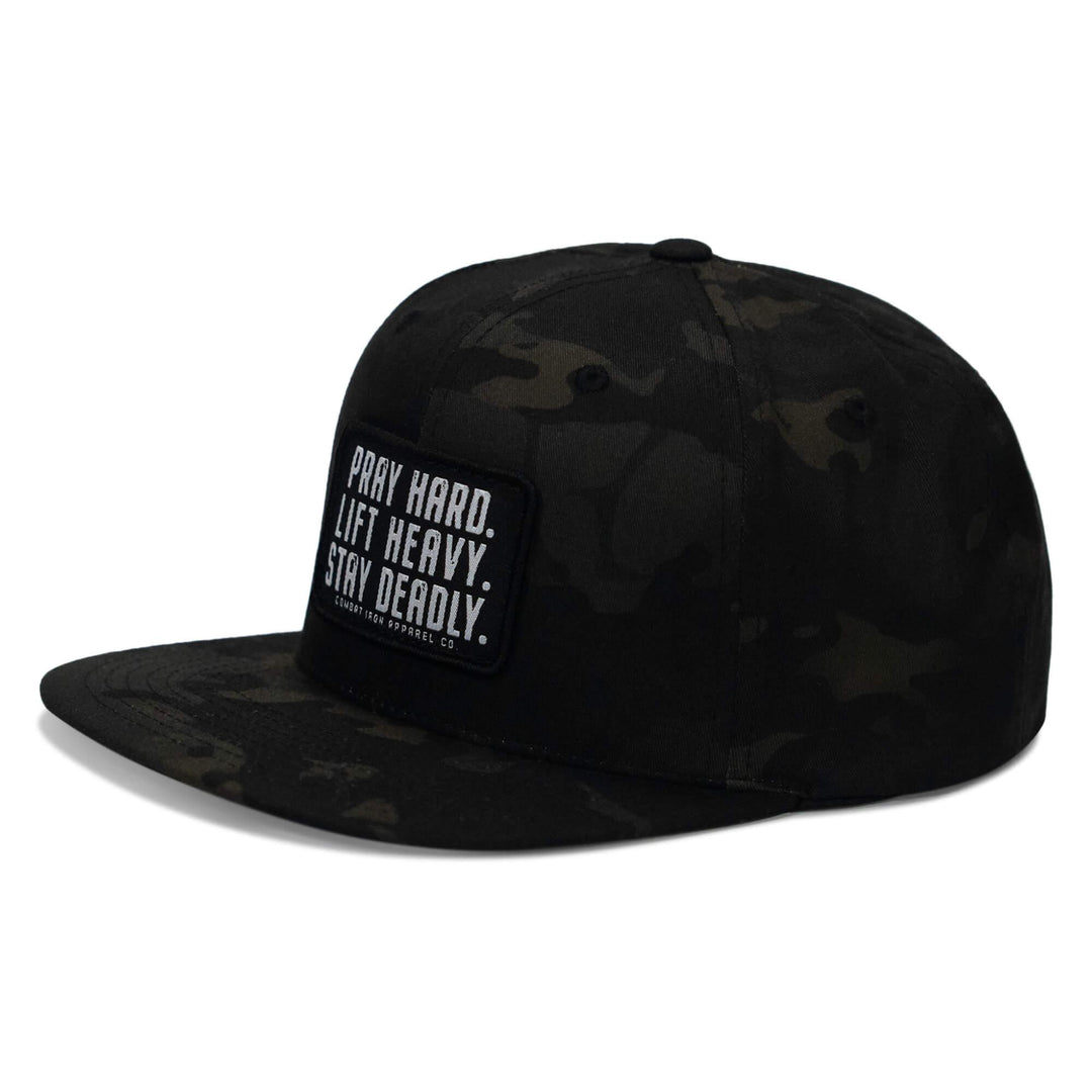 One Revolver Surfboards - Pray Hard. Lift Heavy. Stay Deadly. Flat Bill SnapBack Hat HEADWEAR