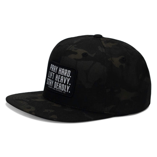 One Revolver Surfboards - Pray Hard. Lift Heavy. Stay Deadly. Flat Bill SnapBack Hat HEADWEAR