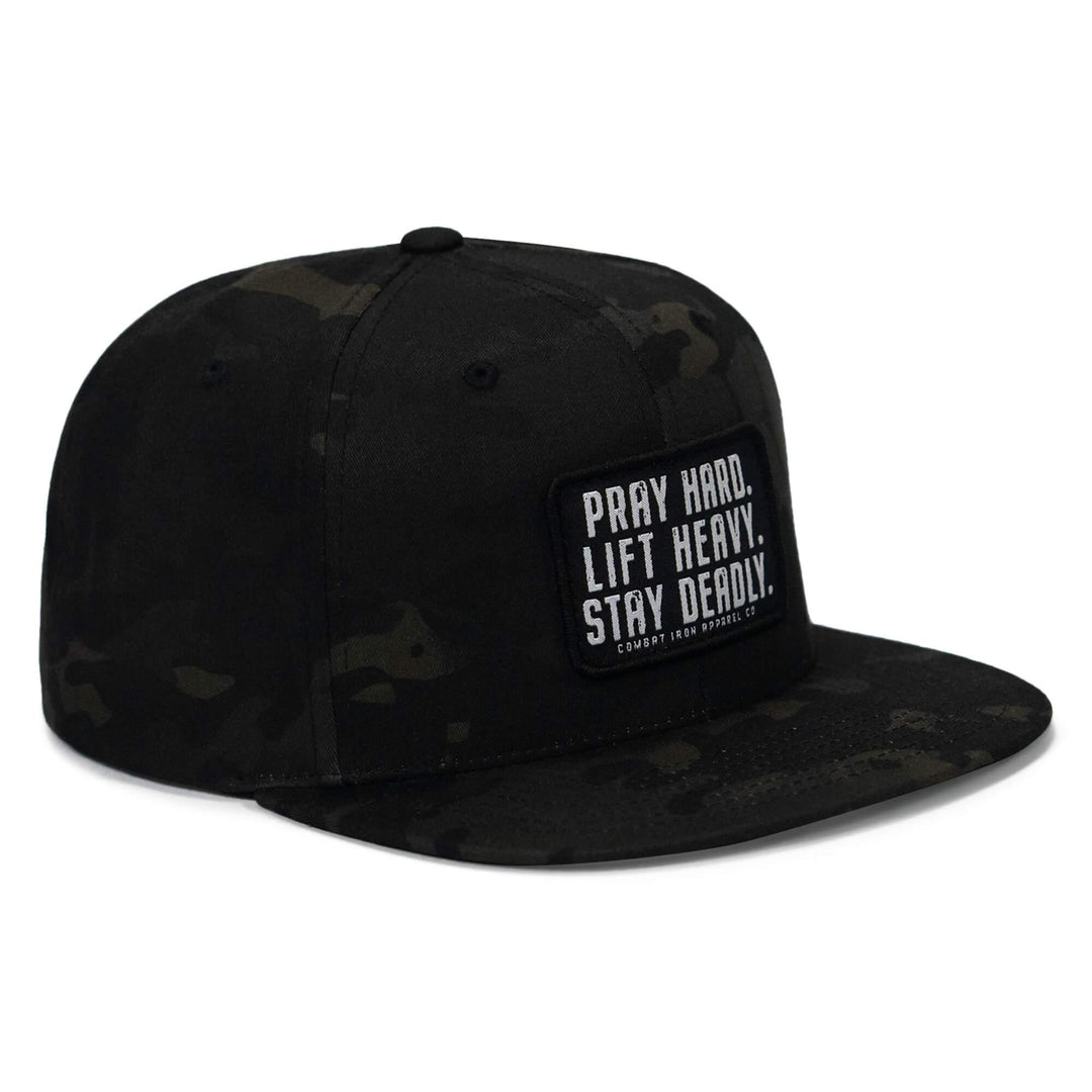 One Revolver Surfboards - Pray Hard. Lift Heavy. Stay Deadly. Flat Bill SnapBack Hat HEADWEAR