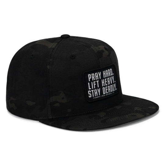 One Revolver Surfboards - Pray Hard. Lift Heavy. Stay Deadly. Flat Bill SnapBack Hat HEADWEAR