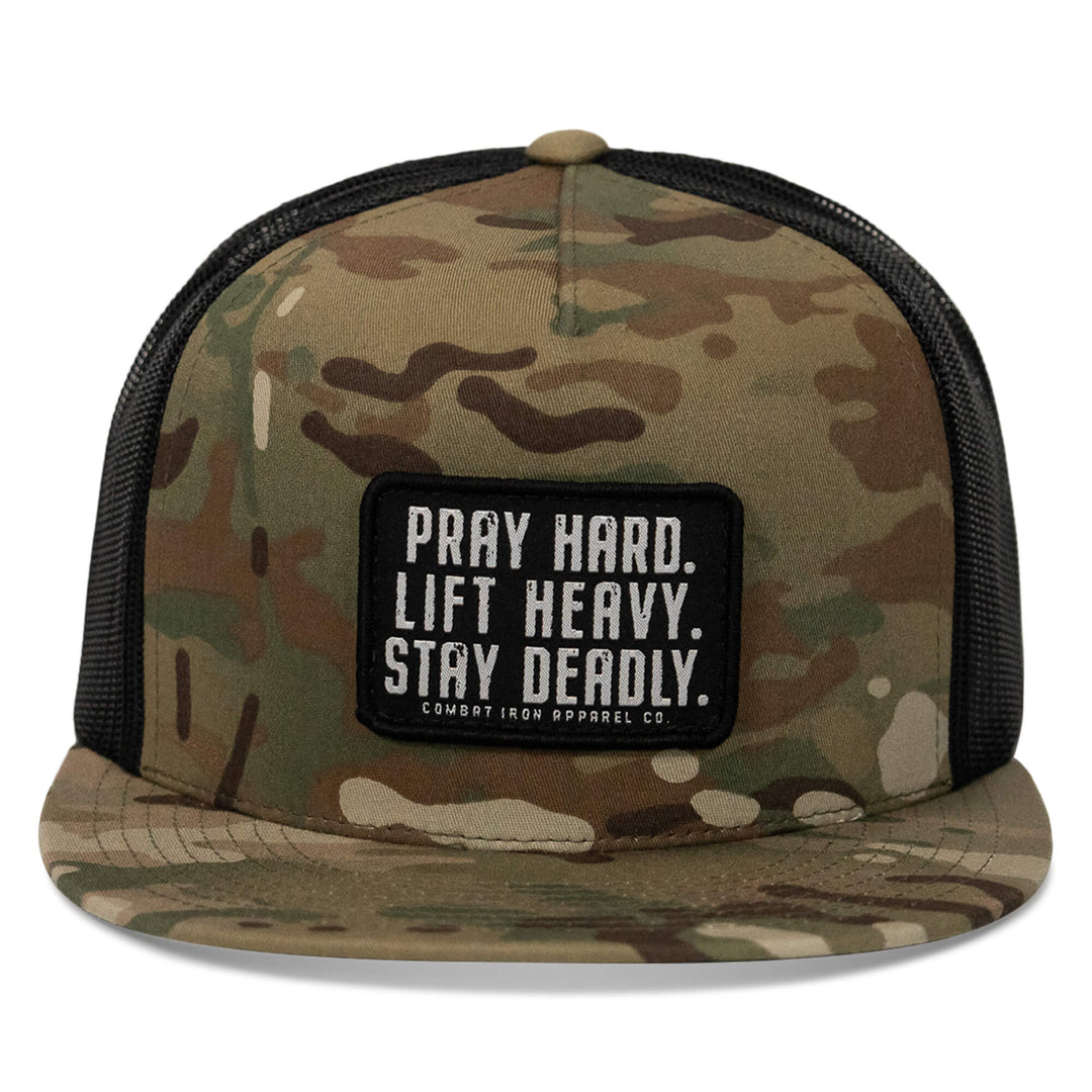 One Revolver Surfboards - Pray Hard. Lift Heavy. Stay Deadly. Flat Bill SnapBack Hat HEADWEAR