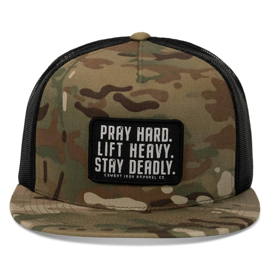 One Revolver Surfboards - Pray Hard. Lift Heavy. Stay Deadly. Flat Bill SnapBack Hat HEADWEAR