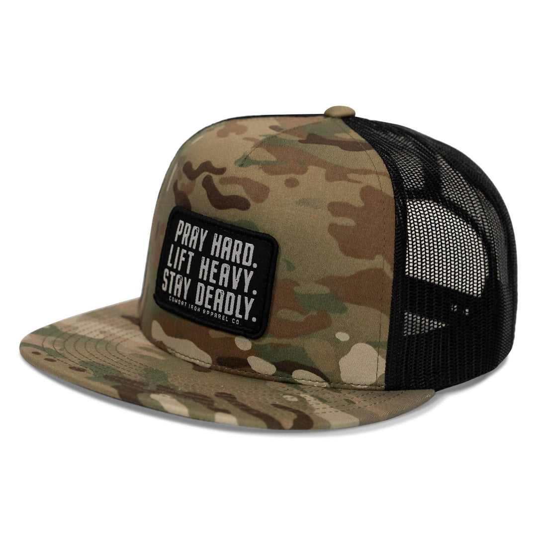 One Revolver Surfboards - Pray Hard. Lift Heavy. Stay Deadly. Flat Bill SnapBack Hat HEADWEAR