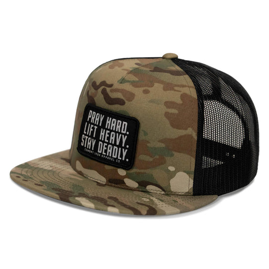 One Revolver Surfboards - Pray Hard. Lift Heavy. Stay Deadly. Flat Bill SnapBack Hat HEADWEAR