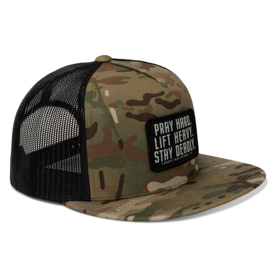 One Revolver Surfboards - Pray Hard. Lift Heavy. Stay Deadly. Flat Bill SnapBack Hat HEADWEAR