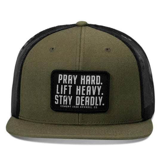 One Revolver Surfboards - Pray Hard. Lift Heavy. Stay Deadly. Flat Bill SnapBack Hat HEADWEAR