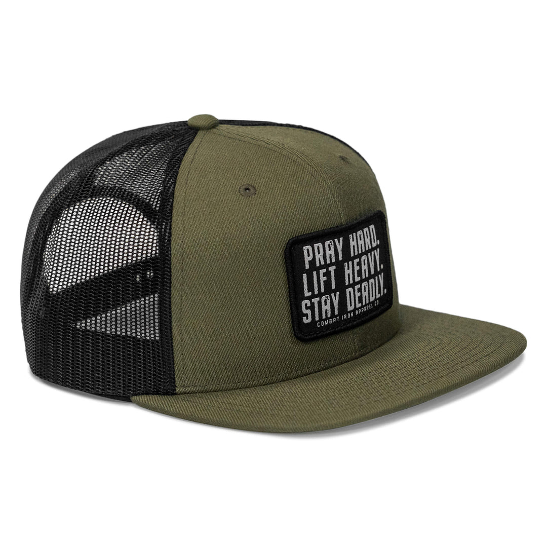 One Revolver Surfboards - Pray Hard. Lift Heavy. Stay Deadly. Flat Bill SnapBack Hat HEADWEAR