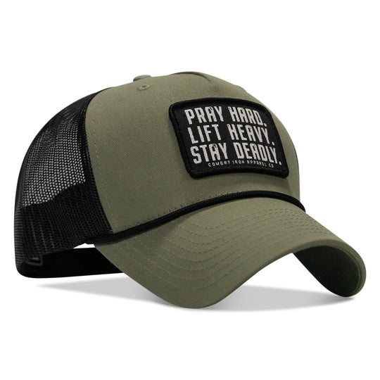 One Revolver Surfboards - Pray Hard. Lift Heavy. Stay Deadly. Patch Rope Snapback Hat HEADWEAR