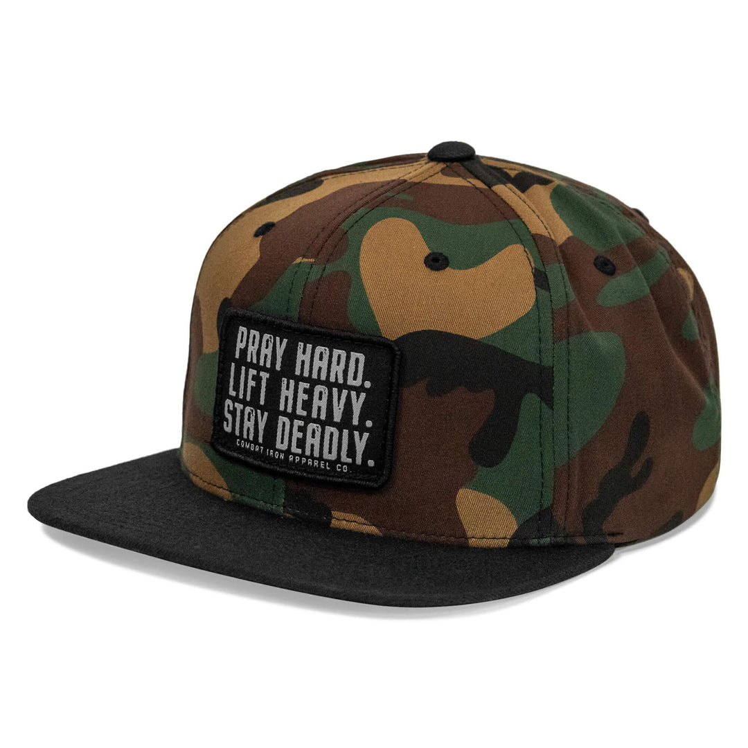One Revolver Surfboards - Pray Hard. Lift Heavy. Stay Deadly. Flat Bill SnapBack Hat HEADWEAR