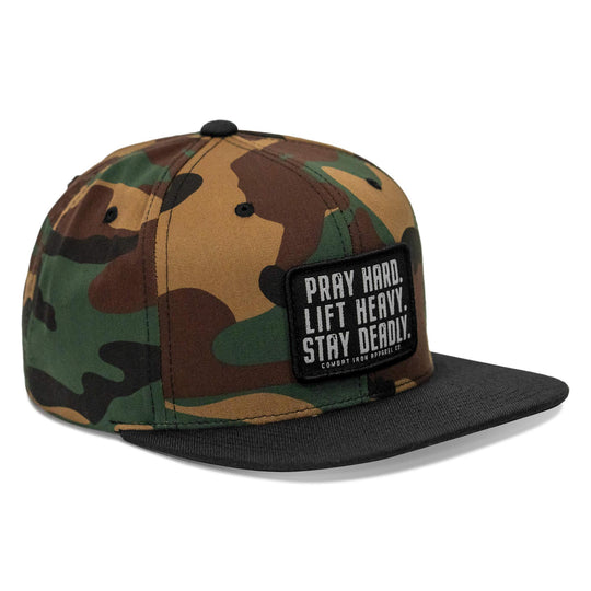 One Revolver Surfboards - Pray Hard. Lift Heavy. Stay Deadly. Flat Bill SnapBack Hat HEADWEAR