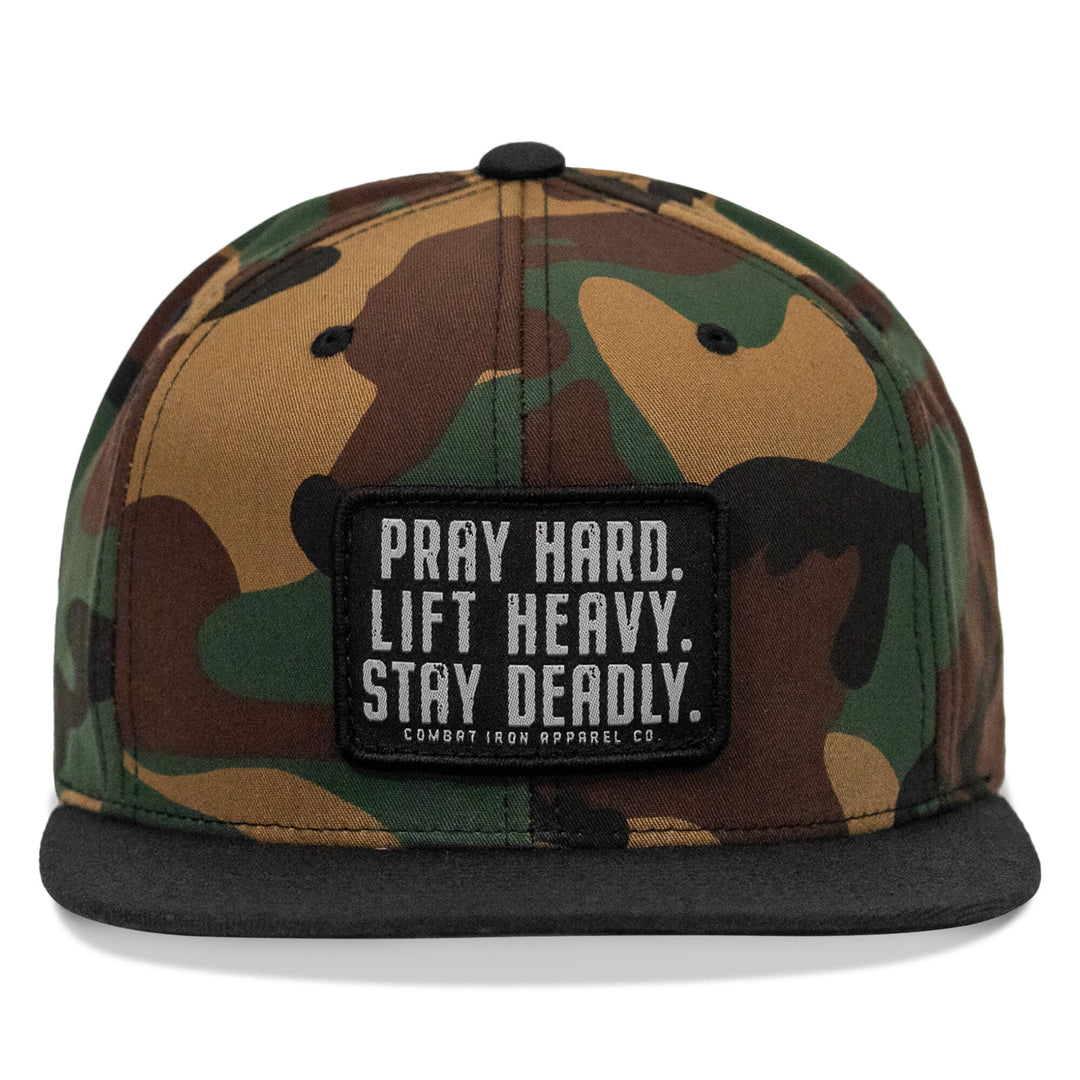 One Revolver Surfboards - Pray Hard. Lift Heavy. Stay Deadly. Flat Bill SnapBack Hat HEADWEAR
