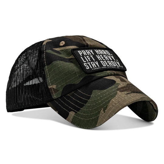 One Revolver Surfboards - Pray Hard. Lift Heavy. Stay Deadly. Patch Tactical Ripstop Mesh Snapback Hat HEADWEAR
