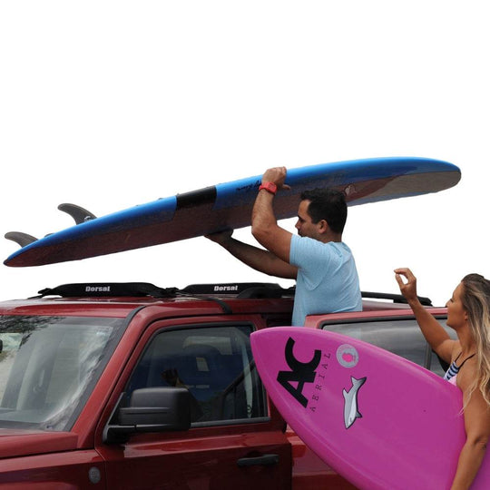 DORSAL Surfboard Car Soft Racks - Padded System, Easy Setup Any Car, ‘No Scratch’ Buckles - Strap Up to 3 Boards on Car Roof - One Revolver Surfboards