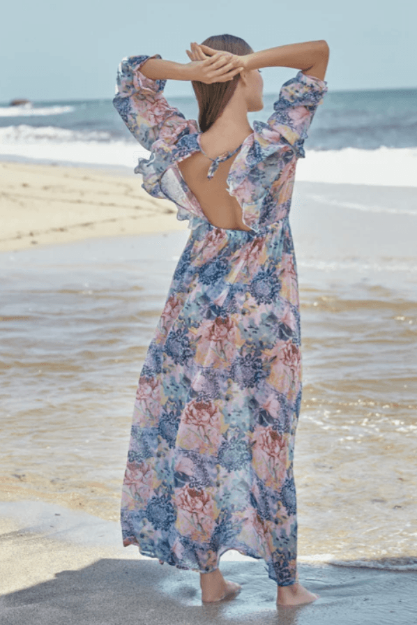 PHAX FLORAL RUFFLED TRIM LONG SLEEVE BEACH COVERUP - One Revolver Surfboards