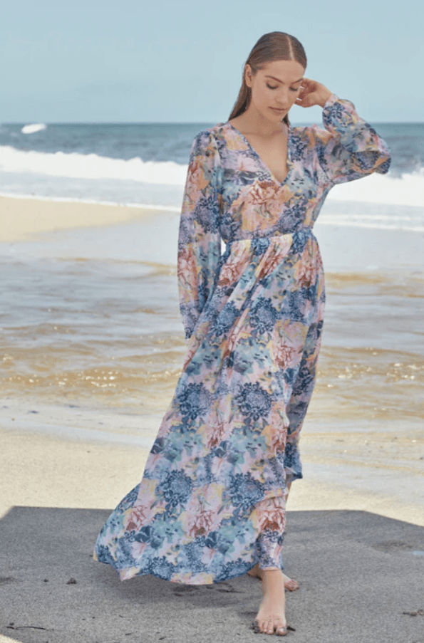 PHAX FLORAL RUFFLED TRIM LONG SLEEVE BEACH COVERUP - One Revolver Surfboards