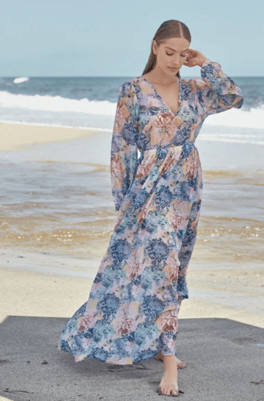 PHAX FLORAL RUFFLED TRIM LONG SLEEVE BEACH COVERUP - One Revolver Surfboards