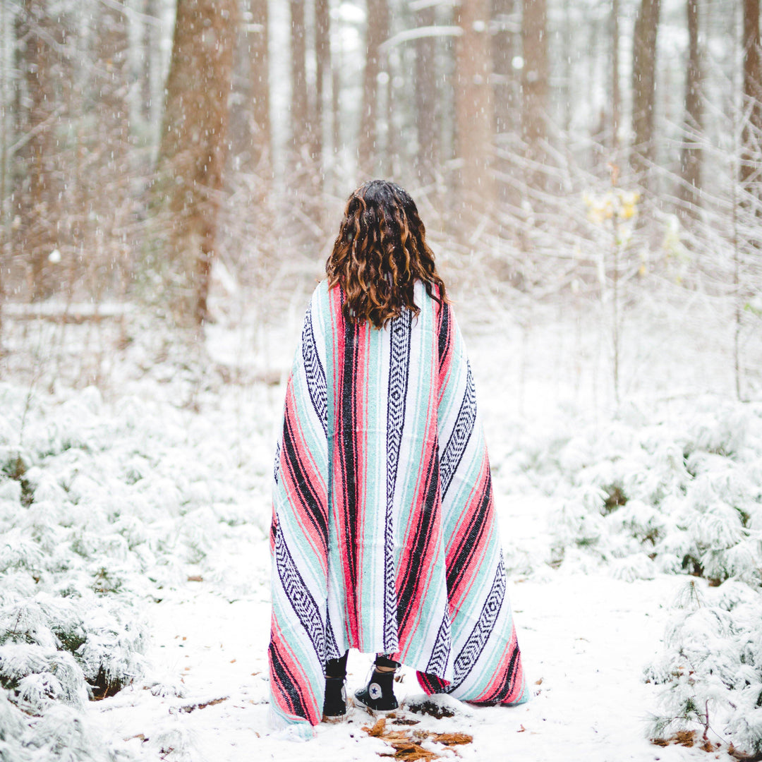 Seafoam Green & Coral Mexican Falsa Blanket - One Revolver Surfboards