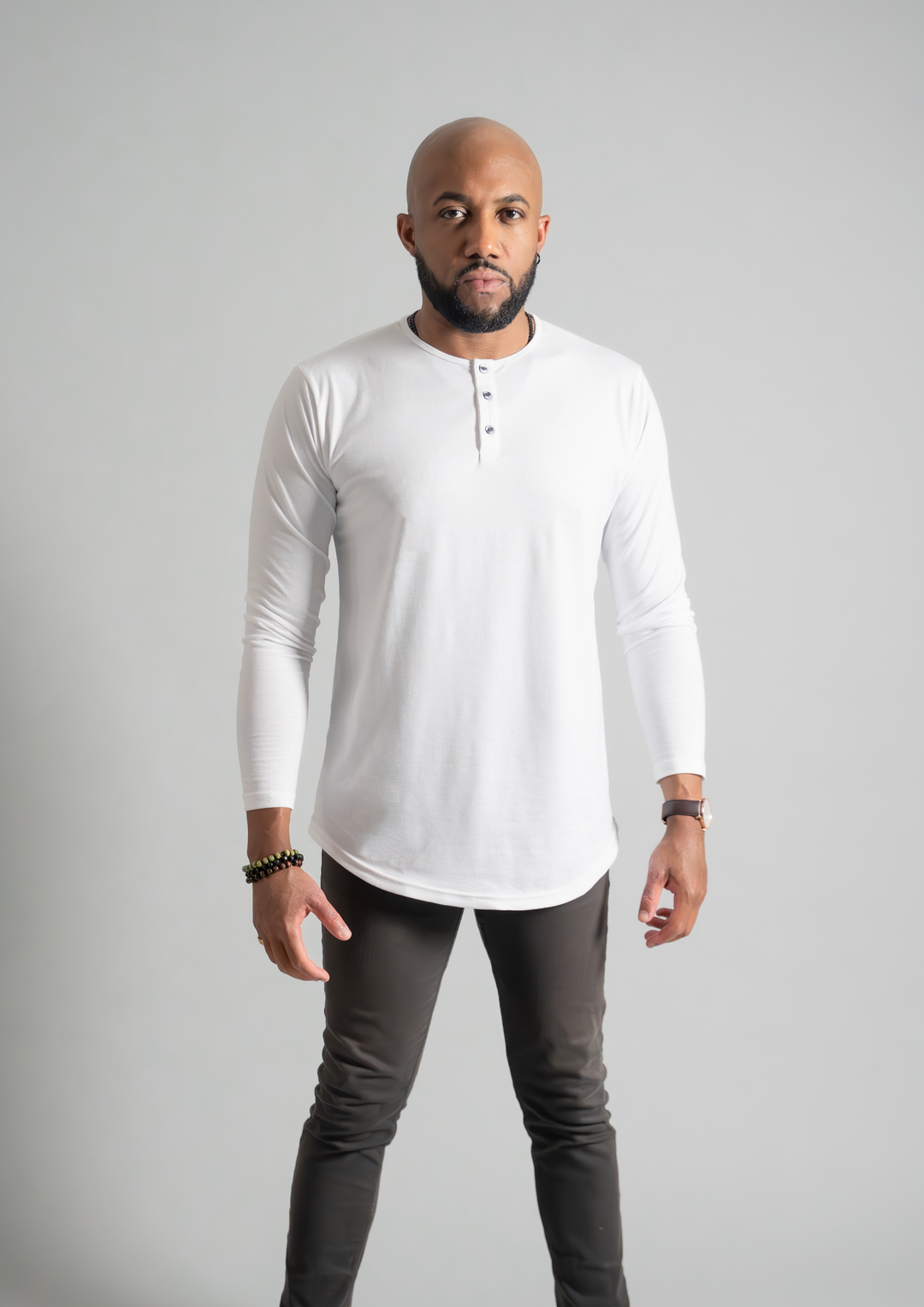 L/S Henley Curved Hem