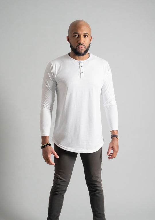L/S Henley Curved Hem