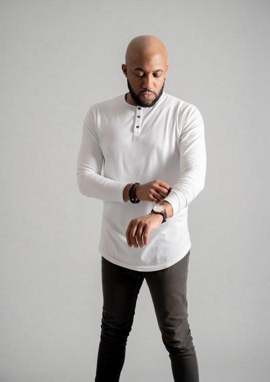 L/S Henley Curved Hem