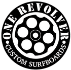 Round logo with text on a black background