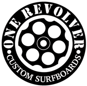 Round logo with text on a black background
