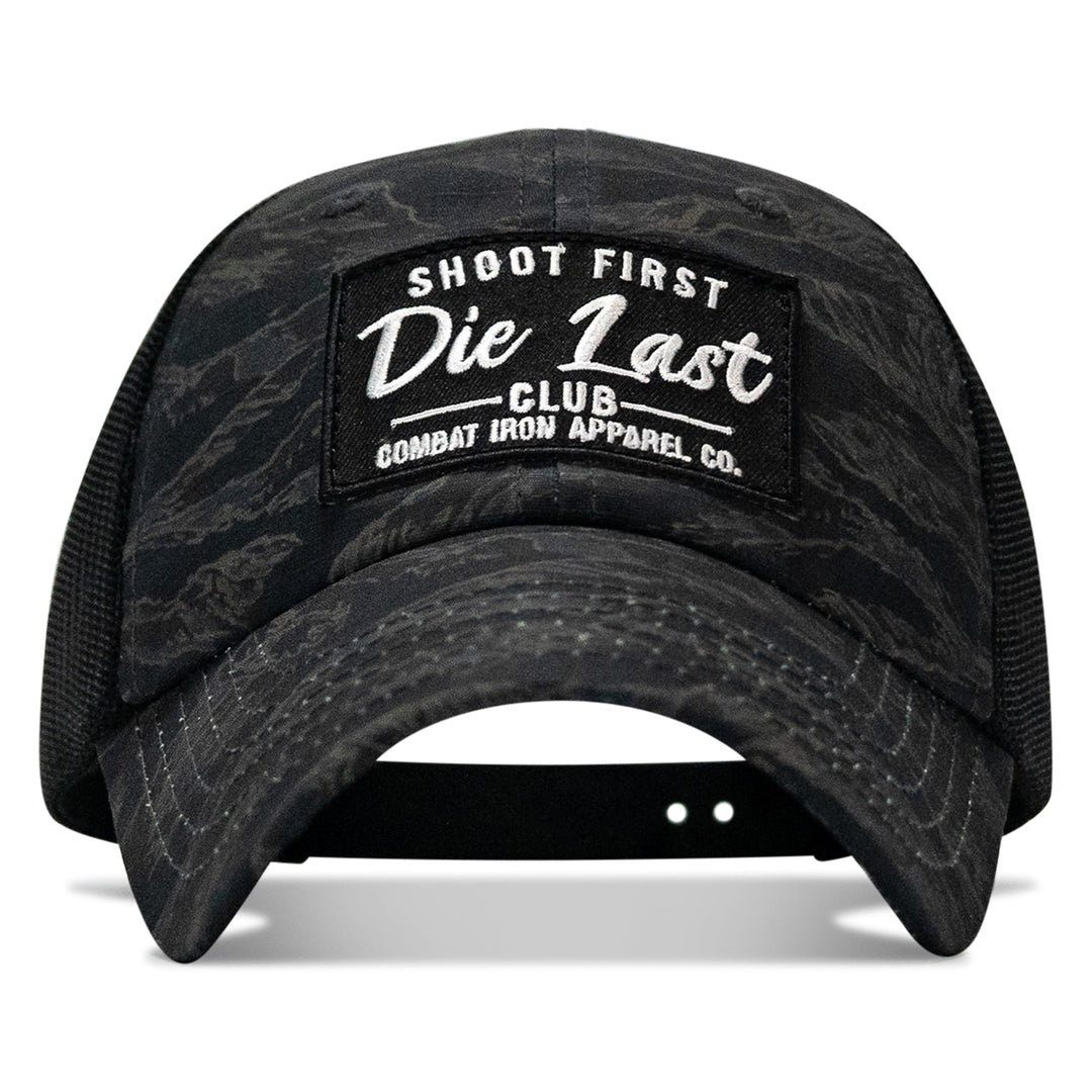 Shoot First. Die Last. Club Patch Tactical Ripstop Mesh Snapback Hat