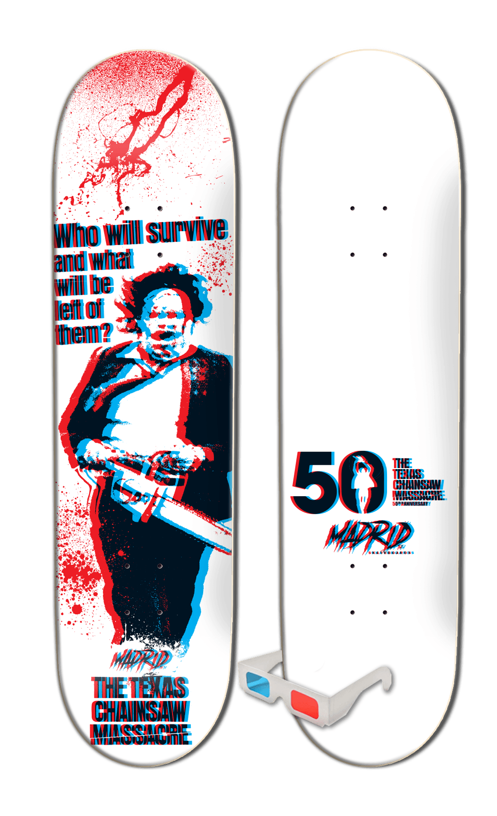 MADRID x TEXAS CHAINSAW MASSACRE SURVIVE STREET SHAPE SKATEBOARD DECK W/3D GLASSES - One Revolver Surfboards
