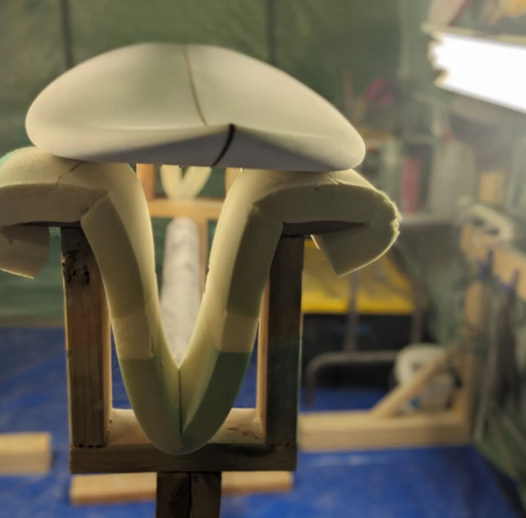 Hand-shaped surfboard by One Revolver Surfboards before lamination