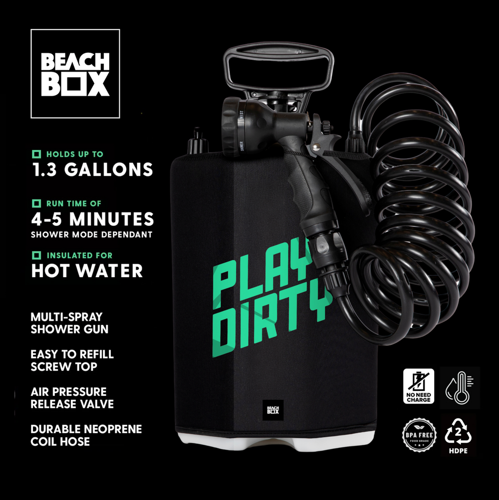 BeachBox Portable Camping Shower Tank - 'Play Dirty' / Black