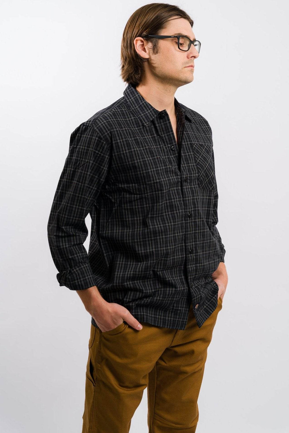 Dickies Skateboarding Woven Plaid Poplin Long Sleeve Shirt - Black - One Revolver Surfboards