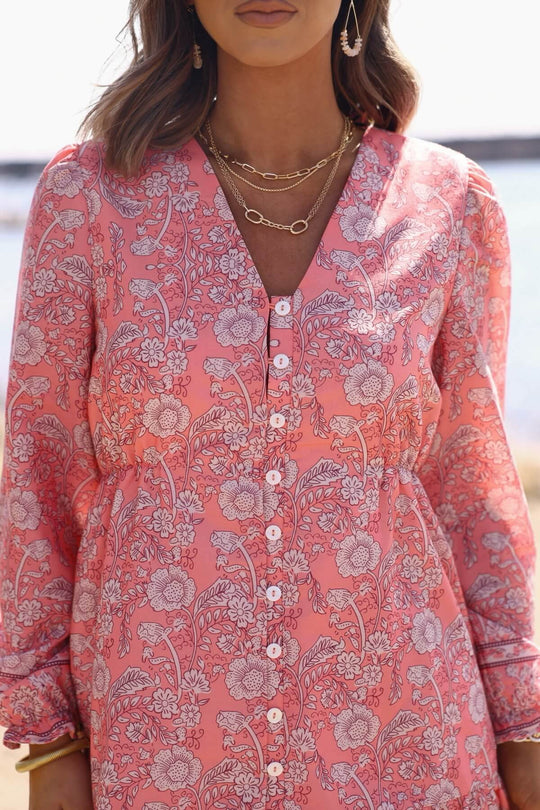 Rosie Pink Floral Print Buttoned Mini Dress - DOORBUSTER - One Revolver Surfboards