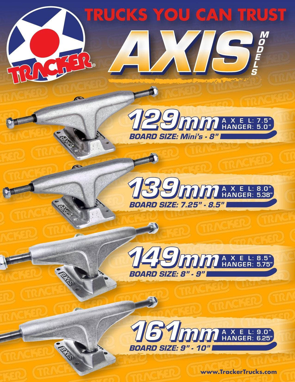 Tracker Axis Bill Danforth 161mm Skateboard Trucks - One Revolver Surfboards