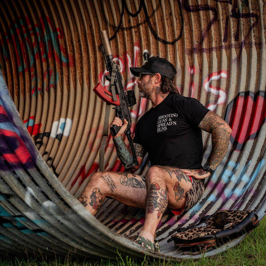 Shooting Guns & Spread'n Buns Men's T-Shirt - One Revolver Surfboards