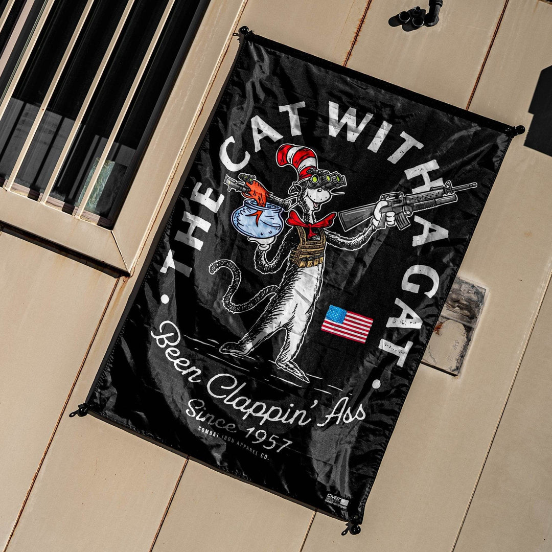 Cat With A Gat 3'x5' Flag - FLAG | BANNER - One Revolver Surfboards