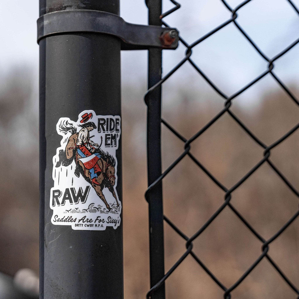 Ride 'Em Raw Dirty Cowboy Decal Sticker - One Revolver Surfboards