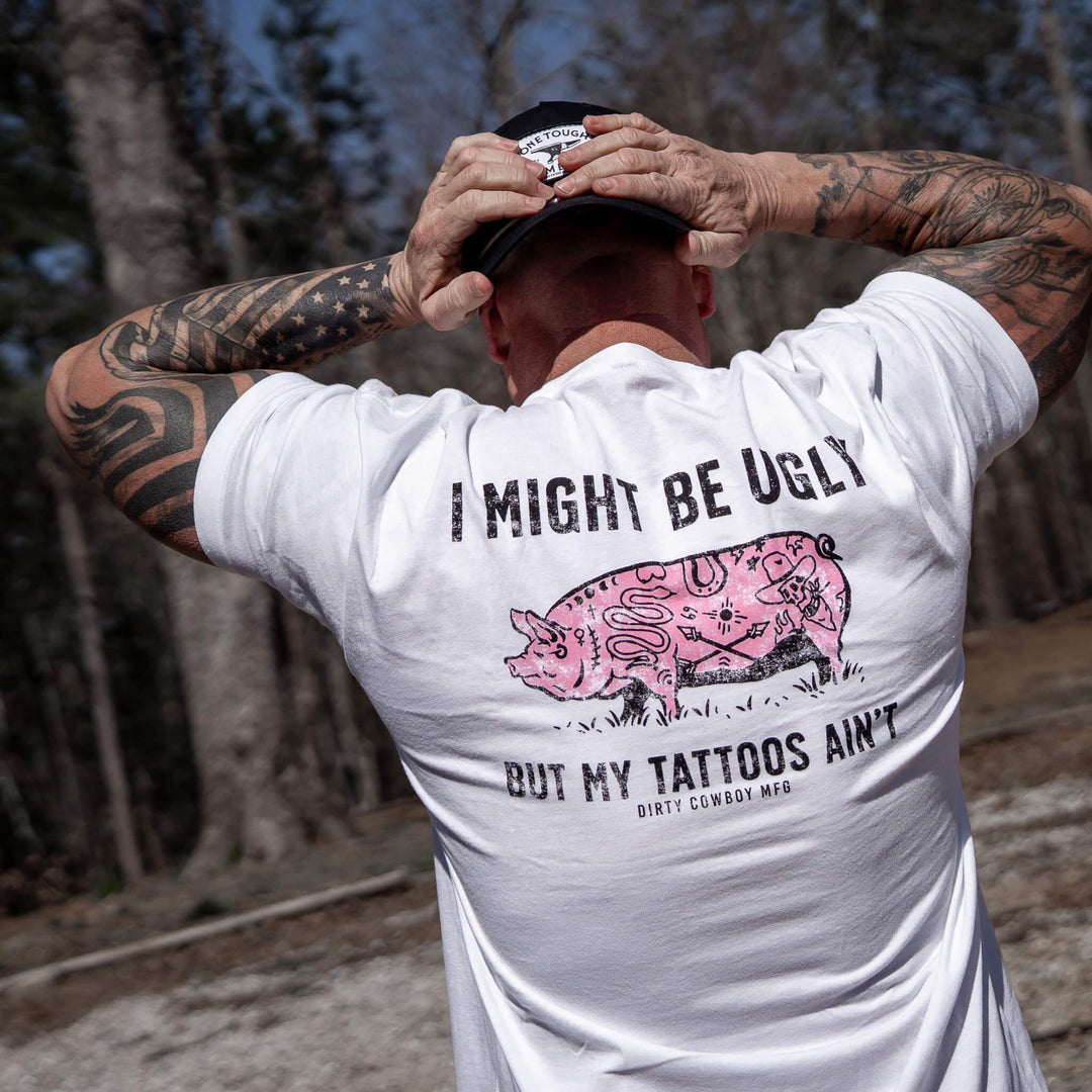 I Might Be Ugly but My Tattoos Ain't Pig Men's T-Shirt - One Revolver Surfboards