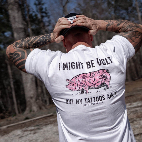 I Might Be Ugly but My Tattoos Ain't Pig Men's T-Shirt - One Revolver Surfboards