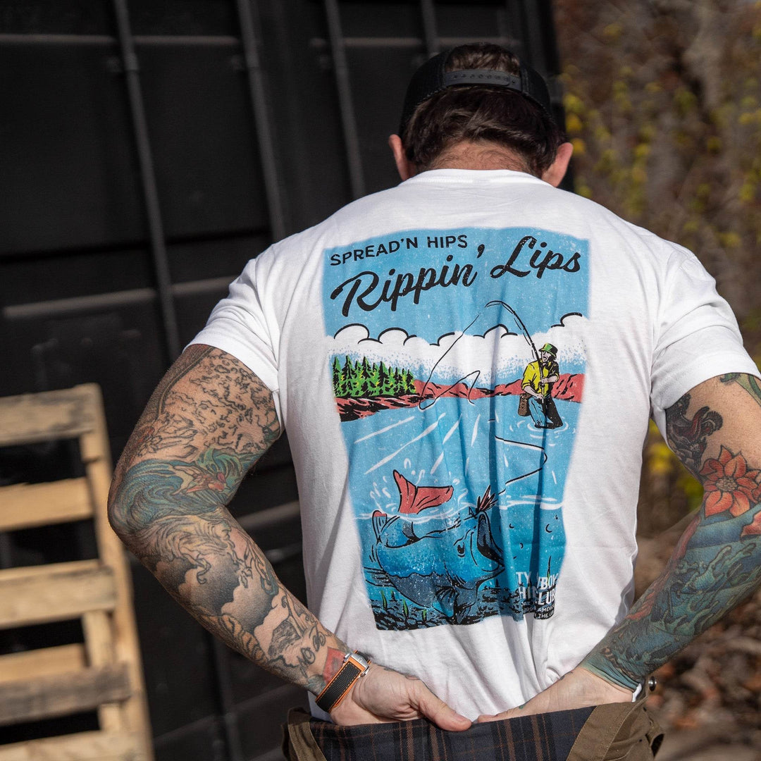 Spread'n Hips, Rippin' Lips Fishing Club Men's T-Shirt - One Revolver Surfboards