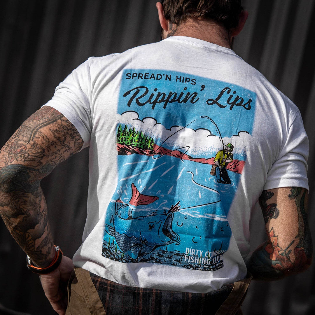 Spread'n Hips, Rippin' Lips Fishing Club Men's T-Shirt - One Revolver Surfboards