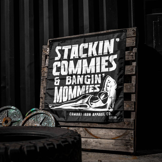 Stackin' Commies & Bangin' Mommies 3'x3' Flag - FLAG | BANNER - One Revolver Surfboards