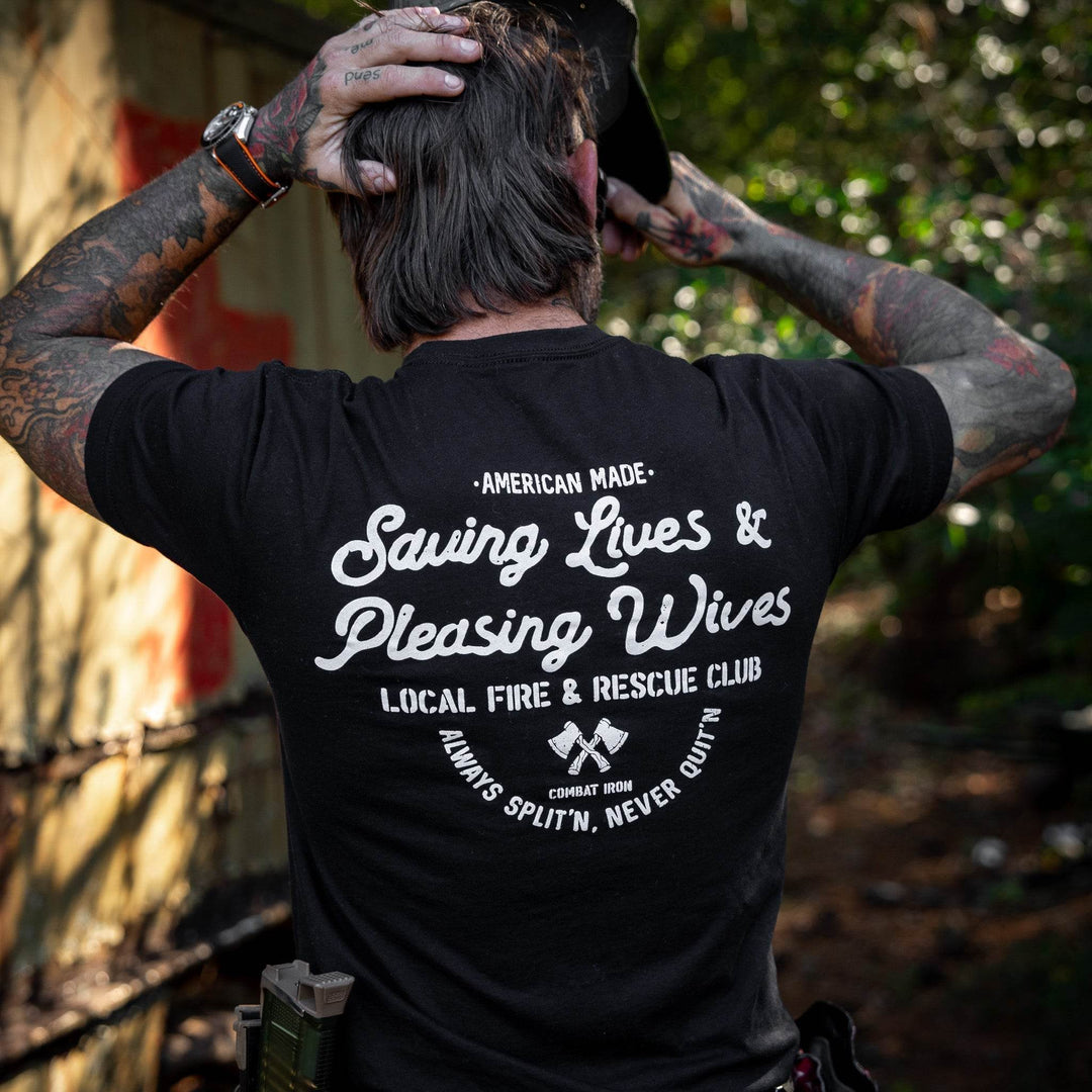 Saving Lives & Pleasing Wives Fire & Rescue Club Men's T-Shirt - One Revolver Surfboards