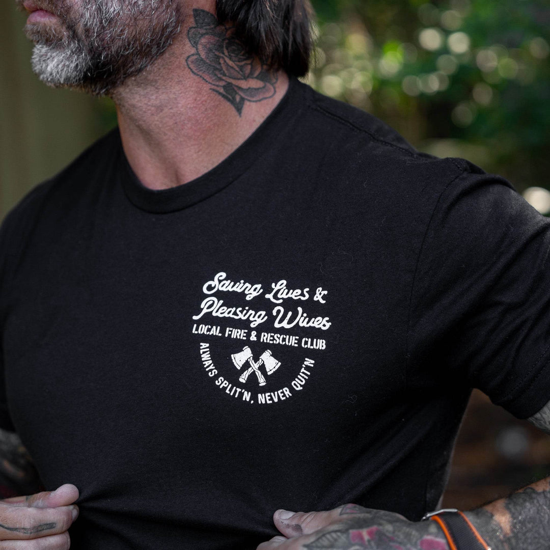 Saving Lives & Pleasing Wives Fire & Rescue Club Men's T-Shirt - One Revolver Surfboards