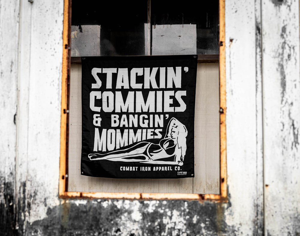 Stackin' Commies & Bangin' Mommies 3'x3' Flag - FLAG | BANNER - One Revolver Surfboards