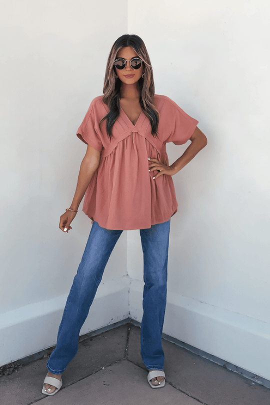 Addison Coral Pleated Tunic Top
