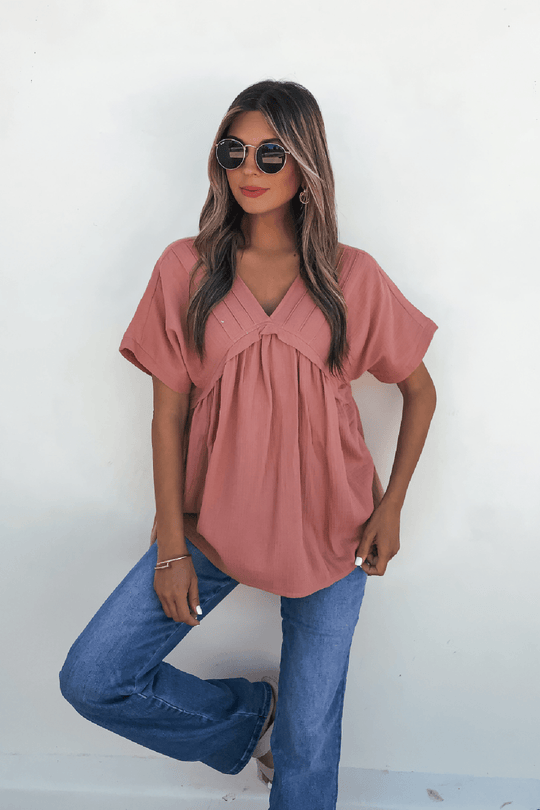 Addison Coral Pleated Tunic Top